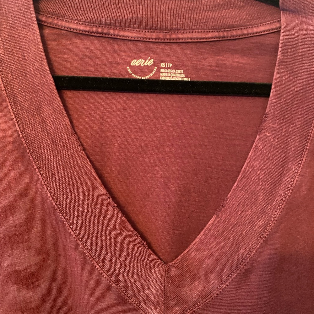 AERIE- Women's V-Neck T-Shirt in Burgundy - Picture 2 of 6